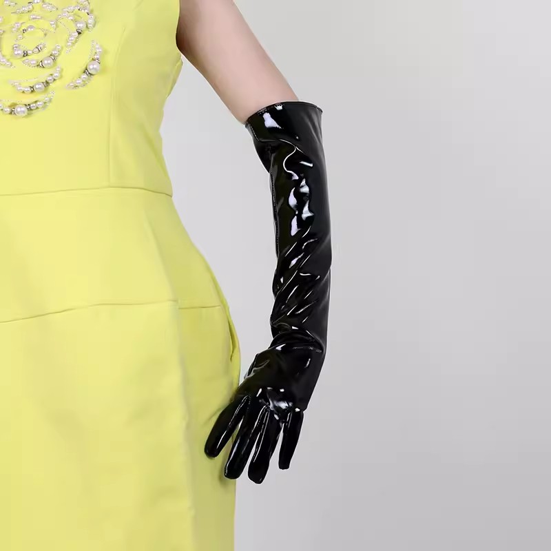 Formal Glove Leather - Guantes Largos de Piel Sintética Negra