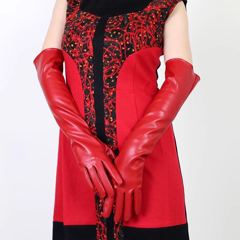 Formal Glove Leather - Guante largo de cuero PU rojo