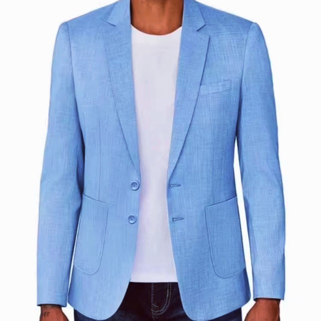 Men Formal Wear For Summer - Blazer de Lino Beige/Azul para Hombre,