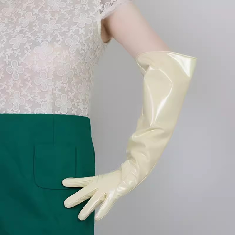 Formal Glove Leather - Guantes Largos de Piel Sintética Beige