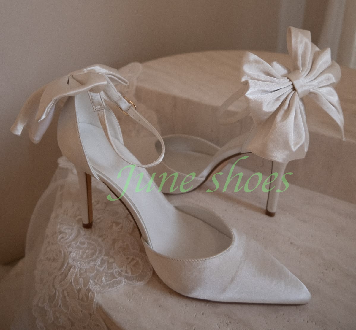 Satin Bow Tie - Zapatos de Tacón Alto para Mujer,