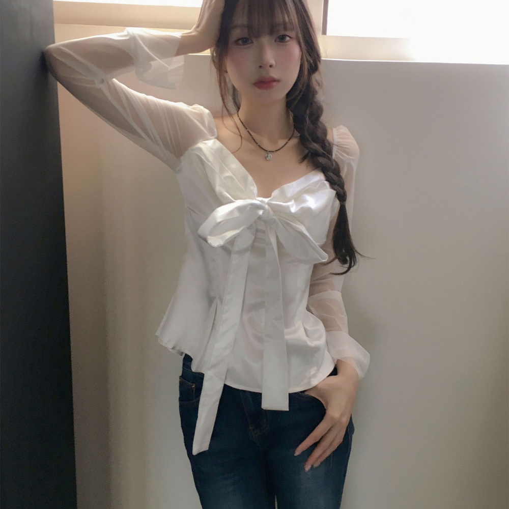 Elegante Blusa de Chifón y Sat - Satin Bow Tie reseña y precio