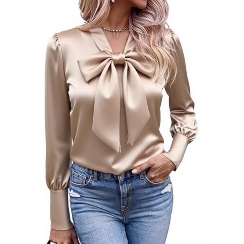 Blusa de Satén para Mujer, Col - Satin Bow Tie reseña y precio