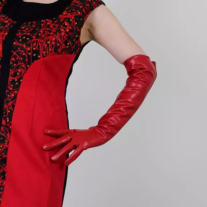 Guante largo de cuero PU rojo  - Formal Glove Leather reseña y precio