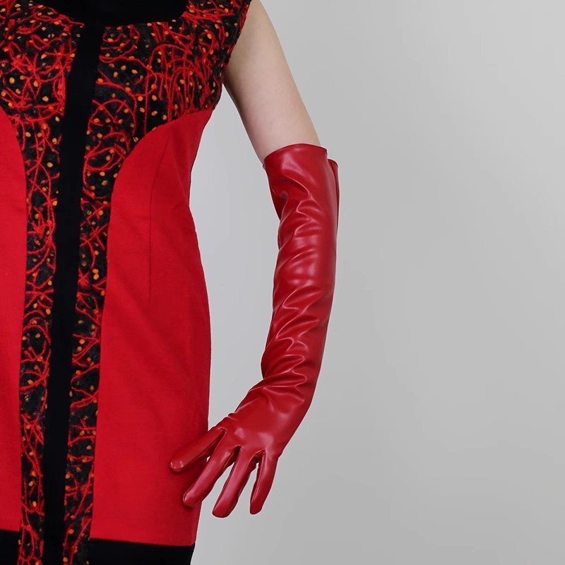 Guante largo de cuero PU rojo  - Formal Glove Leather reseña y precio