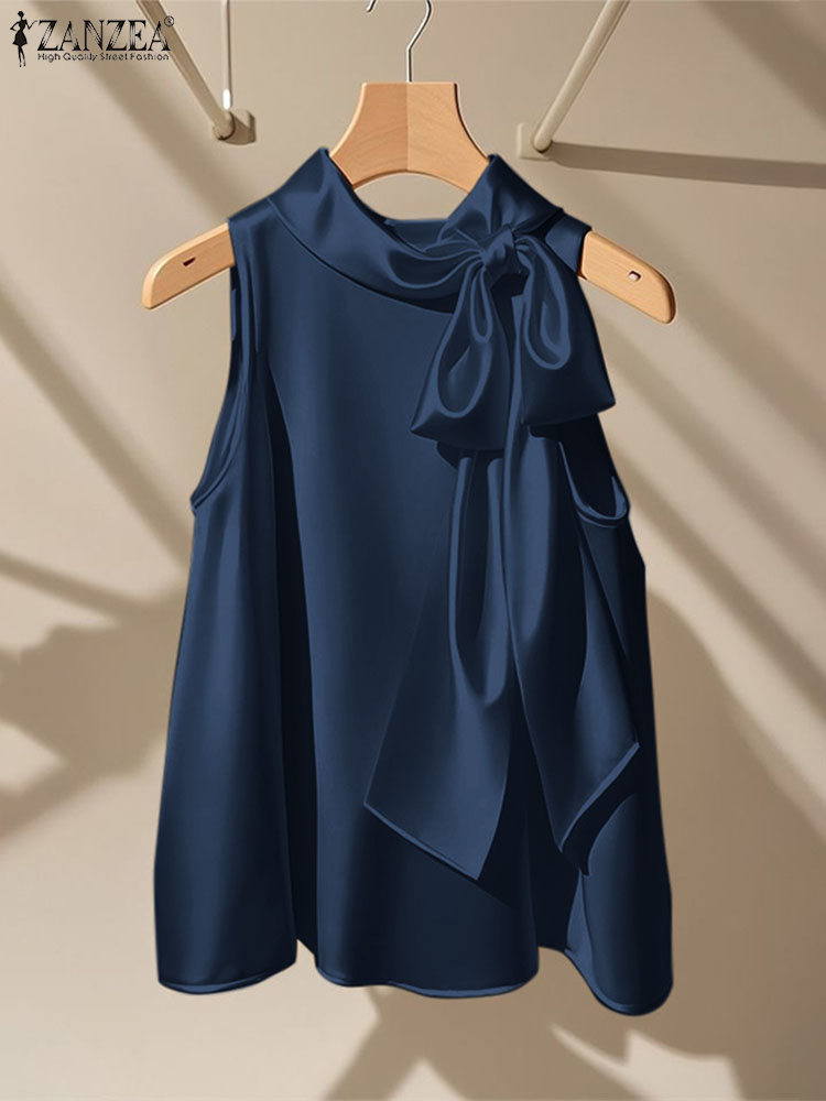ZANZEA Blusas elegantes con pa - Satin Bow Tie reseña y precio