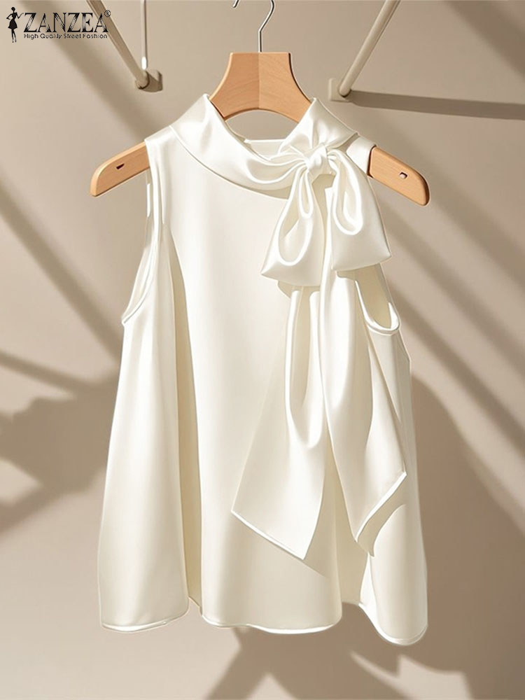 ZANZEA Blusas elegantes con pa - Satin Bow Tie reseña y precio
