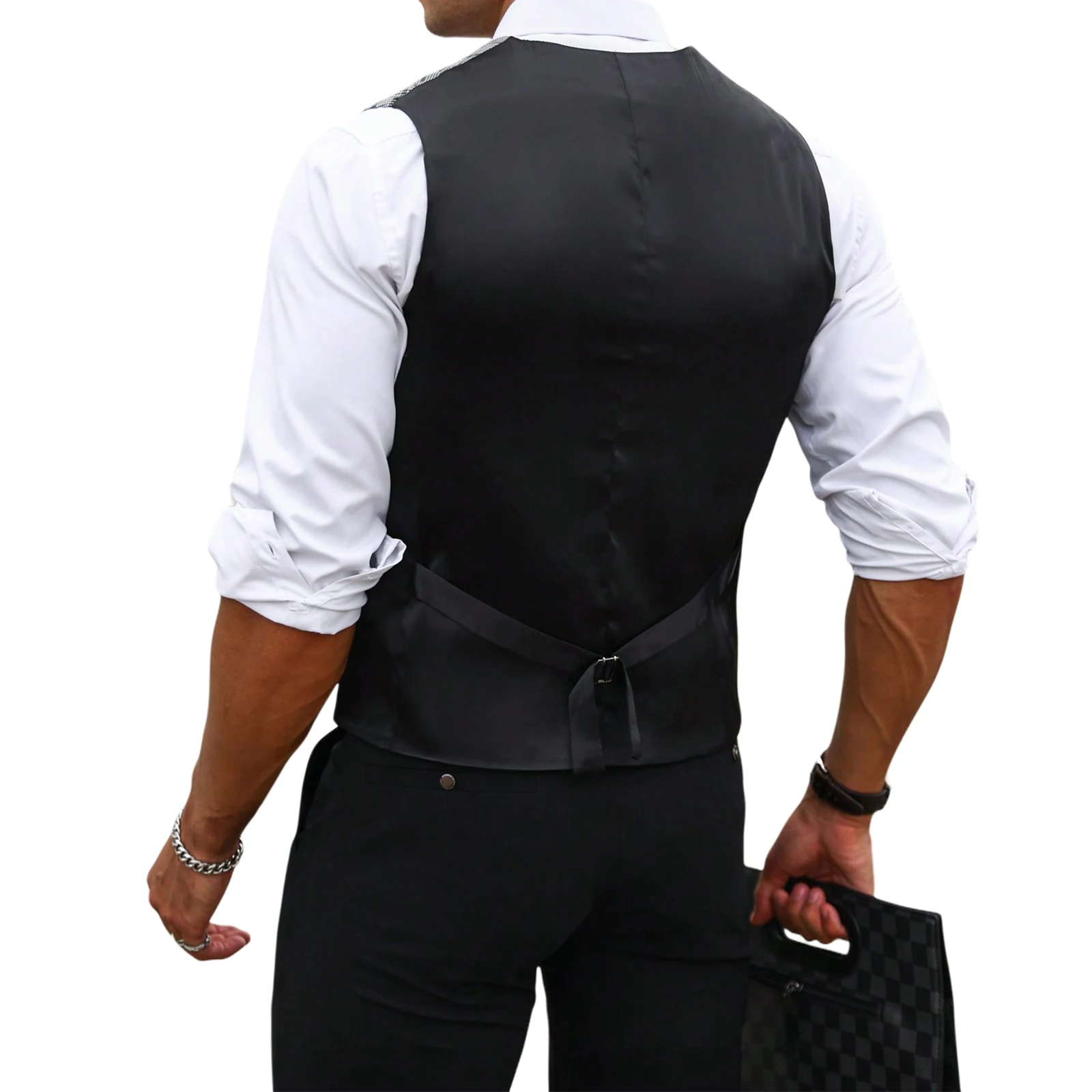 Chaleco de Traje a Cuadros Gri - Men Formal Wear Vest reseña y precio