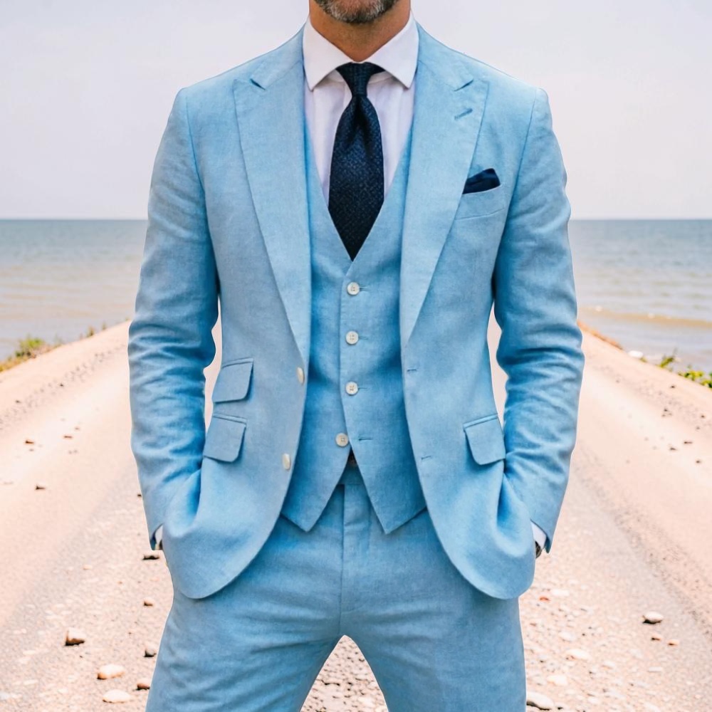 Traje de Lino Azul Cielo para  - Men Formal Wear For Summer reseña y precio